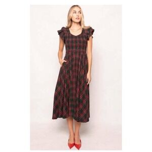 Ivy City Co Hottie Dress in Evergreen Plaid Flutter Sleeve Size 1X
